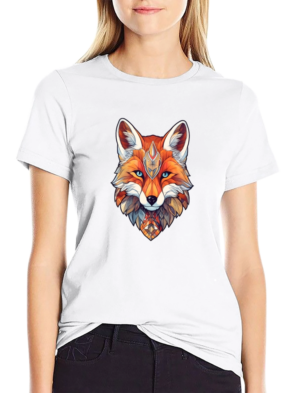 Geometric Fox Graphic Print T-Shirt