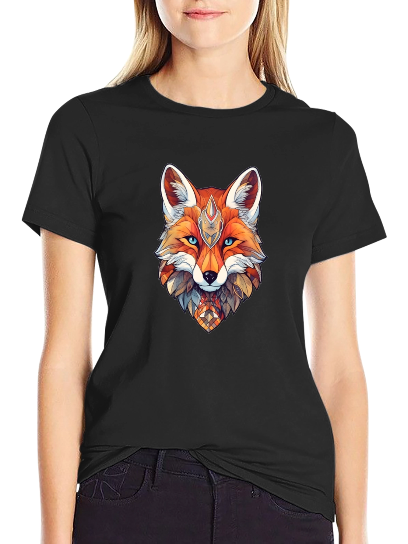Geometric Fox Graphic Print T-Shirt