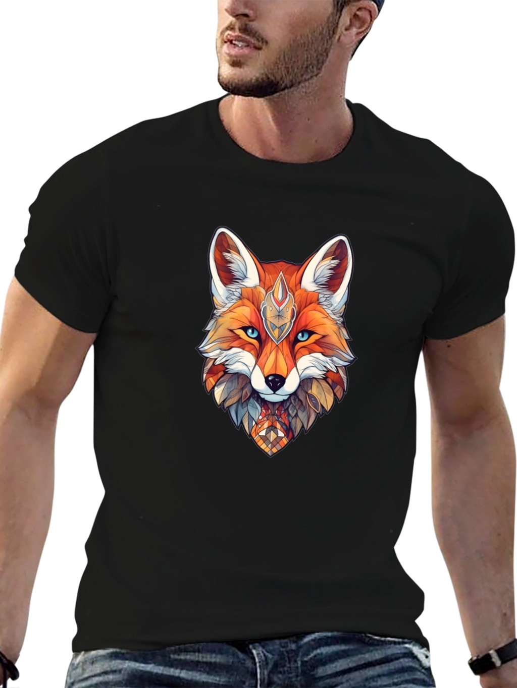 Geometric Fox Graphic Print T-Shirt