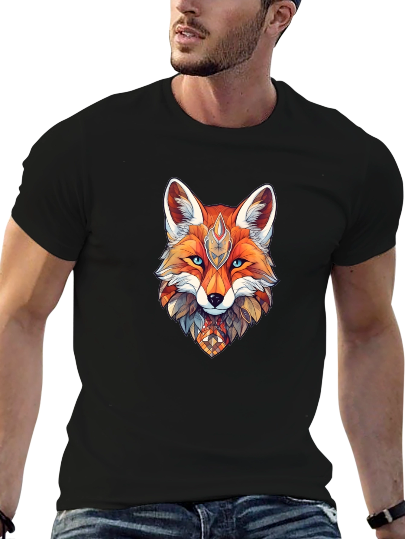 Geometric Fox Graphic Print T-Shirt