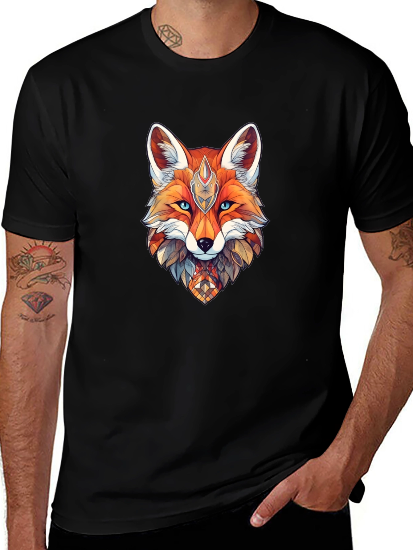 Geometric Fox Graphic Print T-Shirt