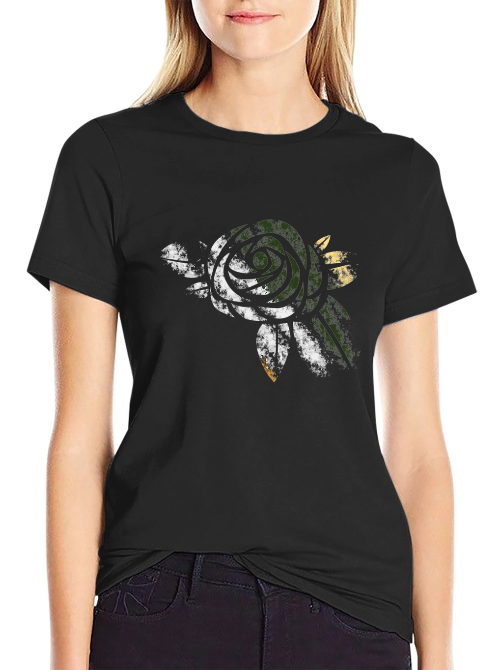 Mens Black Rose Graphic T-Shirt