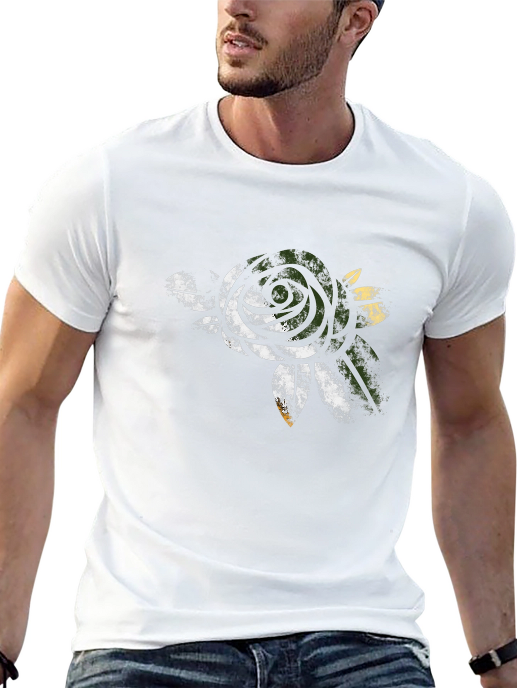 Mens Black Rose Graphic T-Shirt