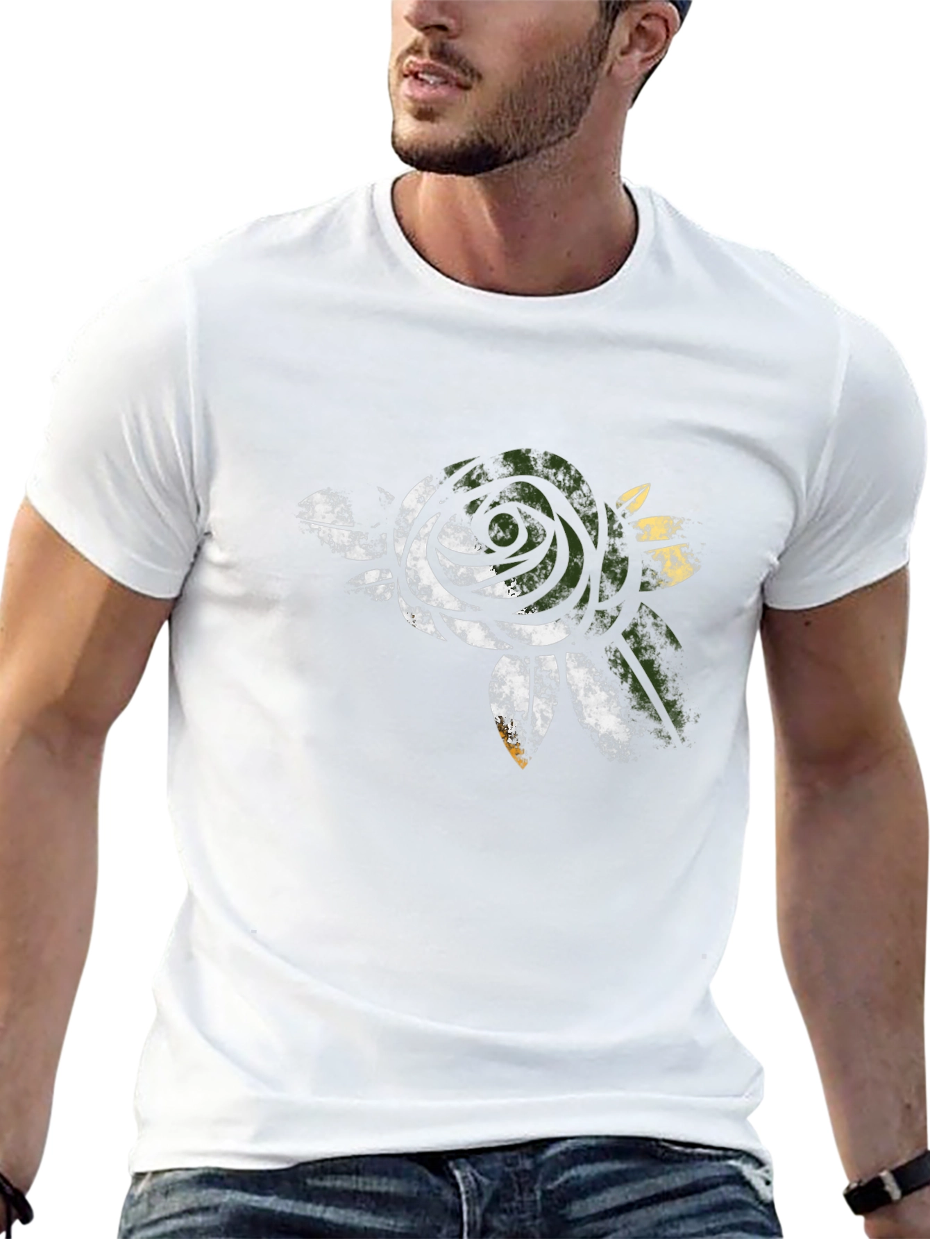 Mens Black Rose Graphic T-Shirt