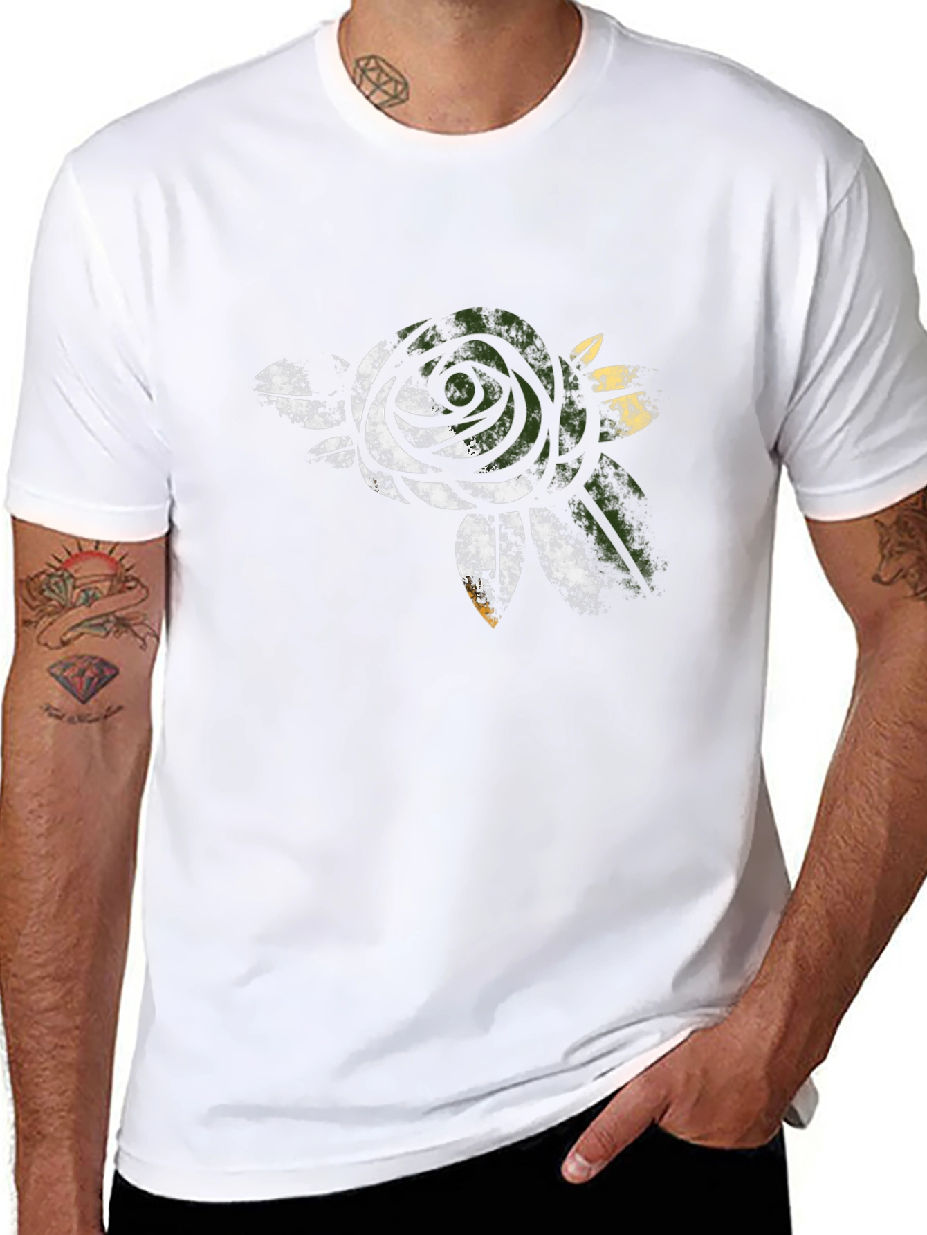 Mens Black Rose Graphic T-Shirt