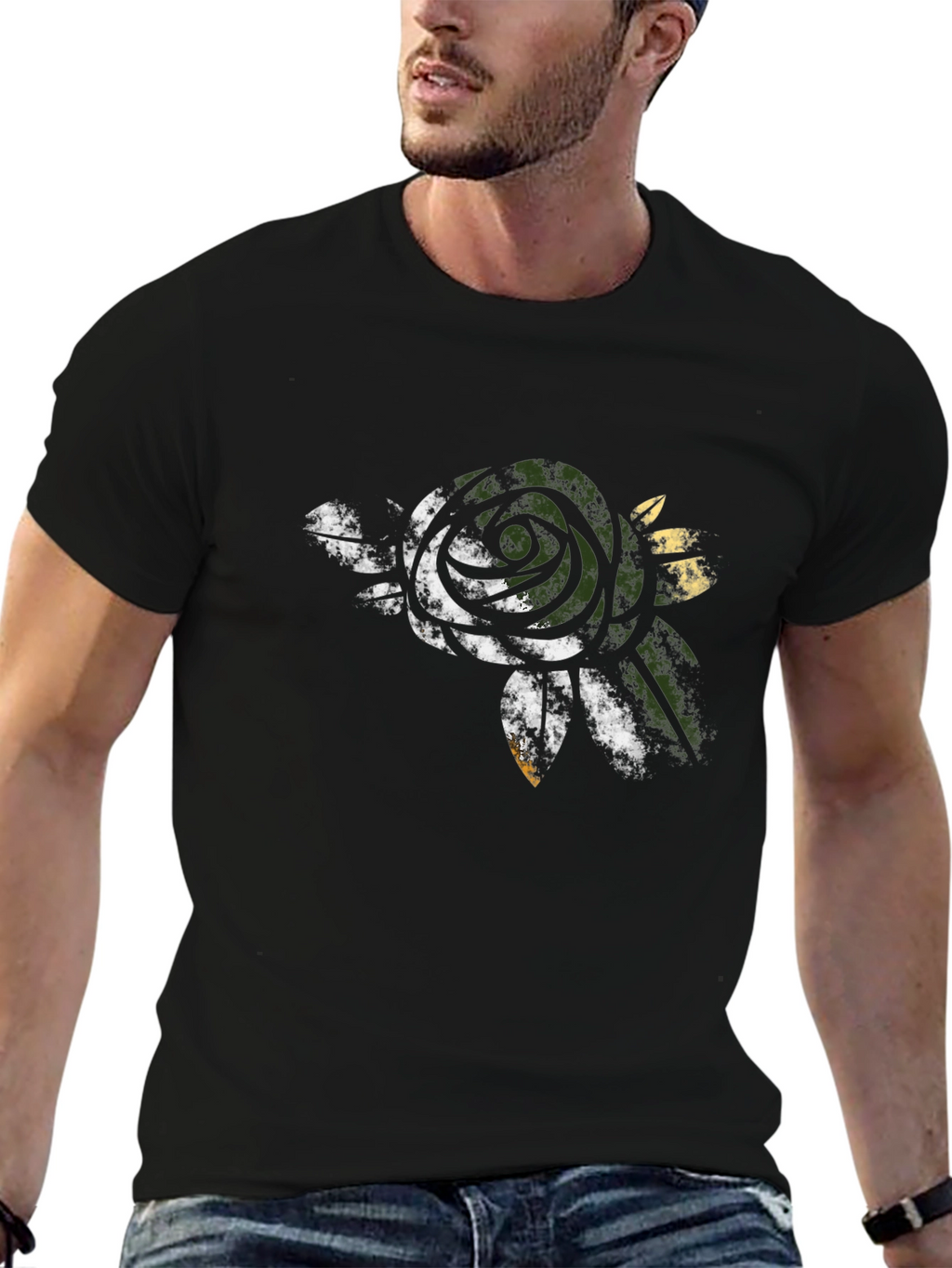 Mens Black Rose Graphic T-Shirt