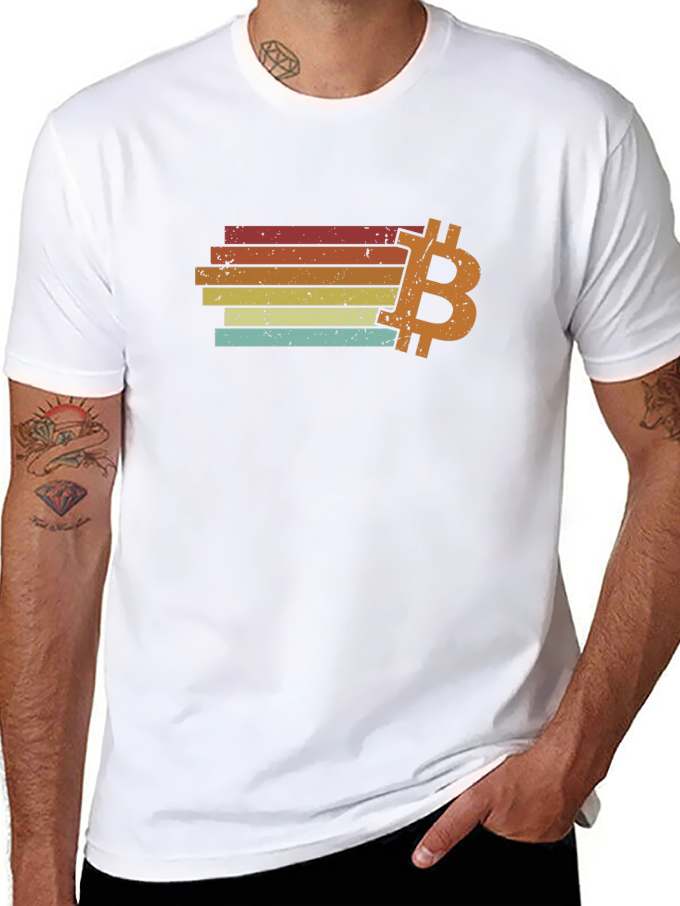 Bitcoin Retro Stripe T-Shirt - Classic Crypto Style