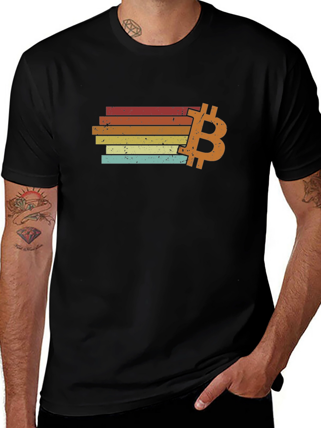 Bitcoin Retro Stripe T-Shirt - Classic Crypto Style
