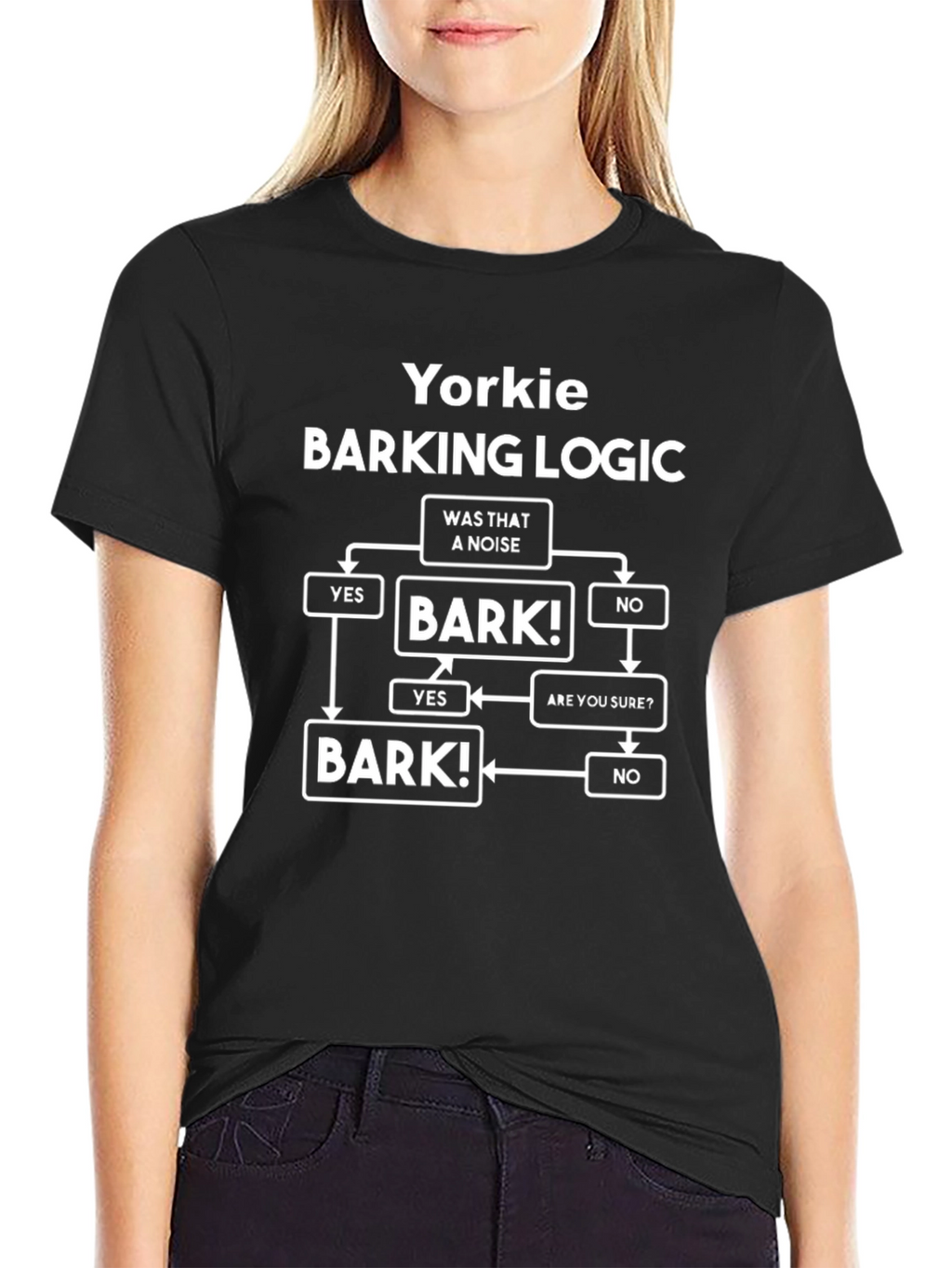 Yorkie Barking Logic Black T-Shirt Funny Dog Tee