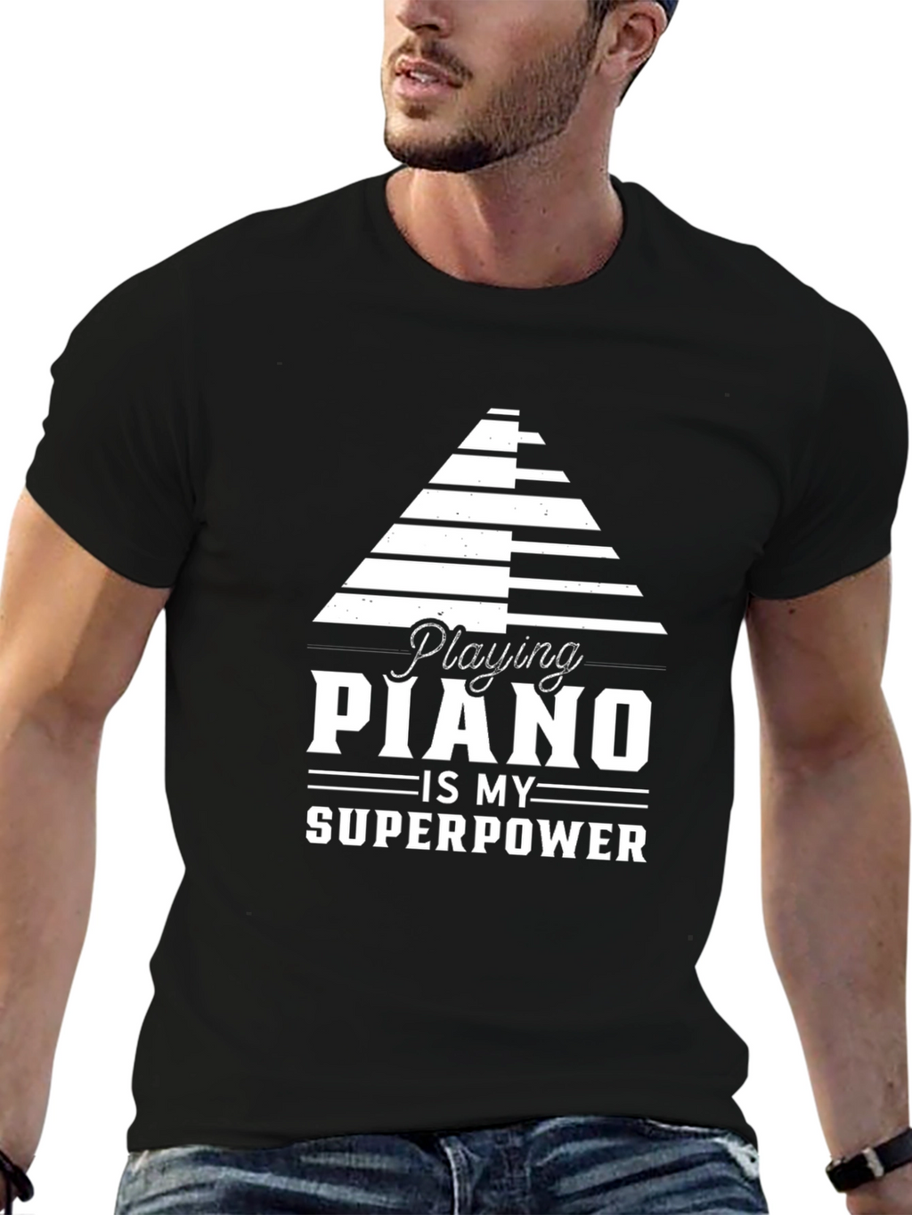 Piano Superpower Black Graphic Tee