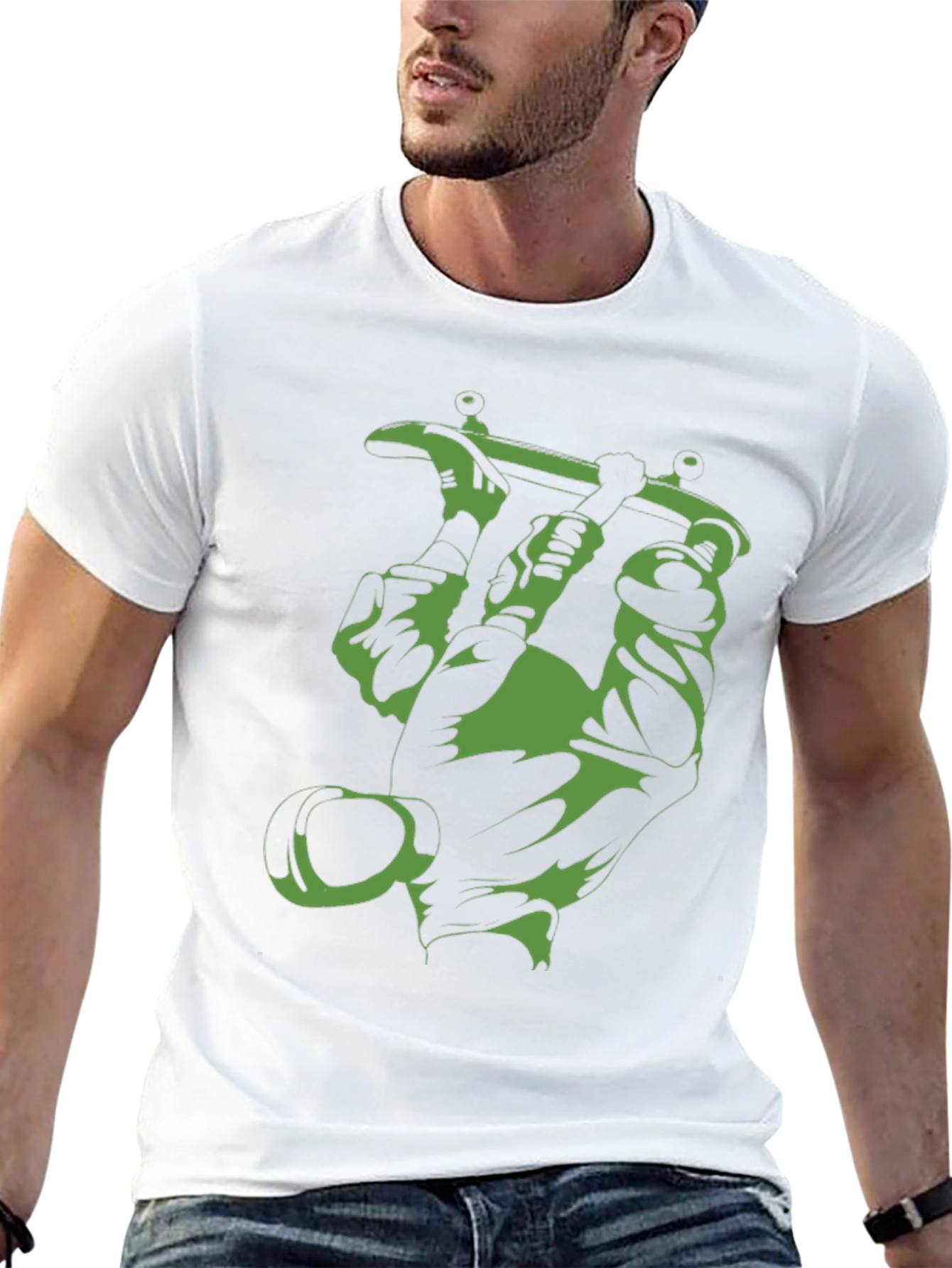 Green Tattoo Machine Graphic Tee - Black Cotton T-Shirt