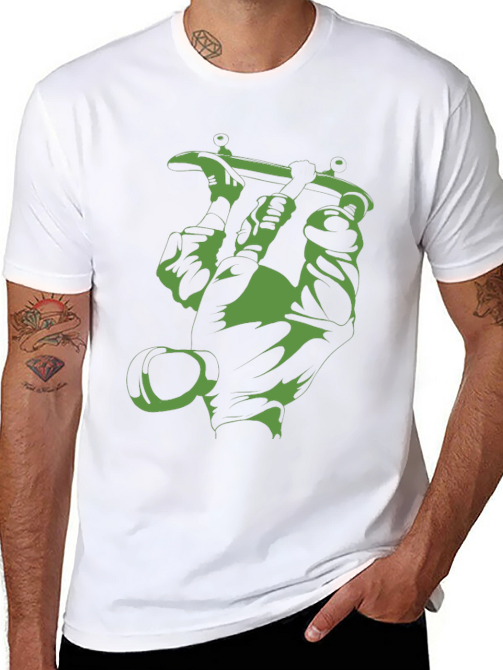 Green Tattoo Machine Graphic Tee - Black Cotton T-Shirt