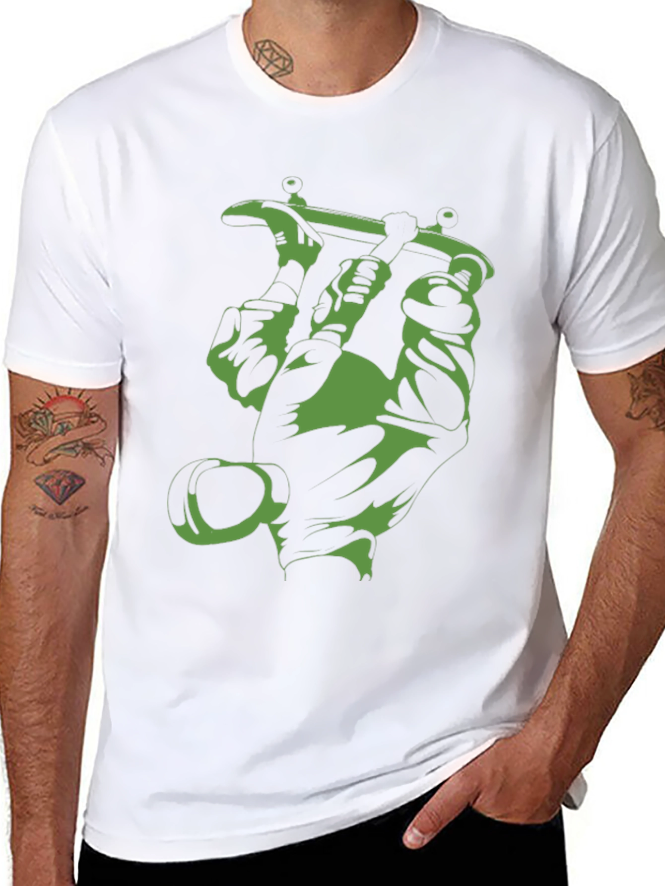 Green Tattoo Machine Graphic Tee - Black Cotton T-Shirt