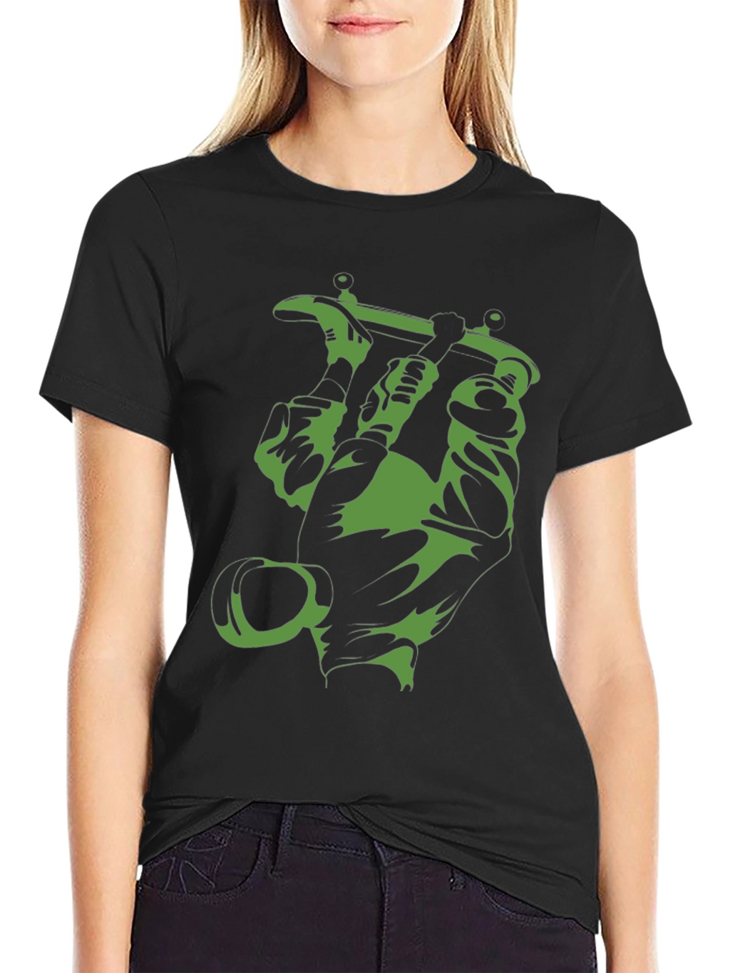 Green Tattoo Machine Graphic Tee - Black Cotton T-Shirt