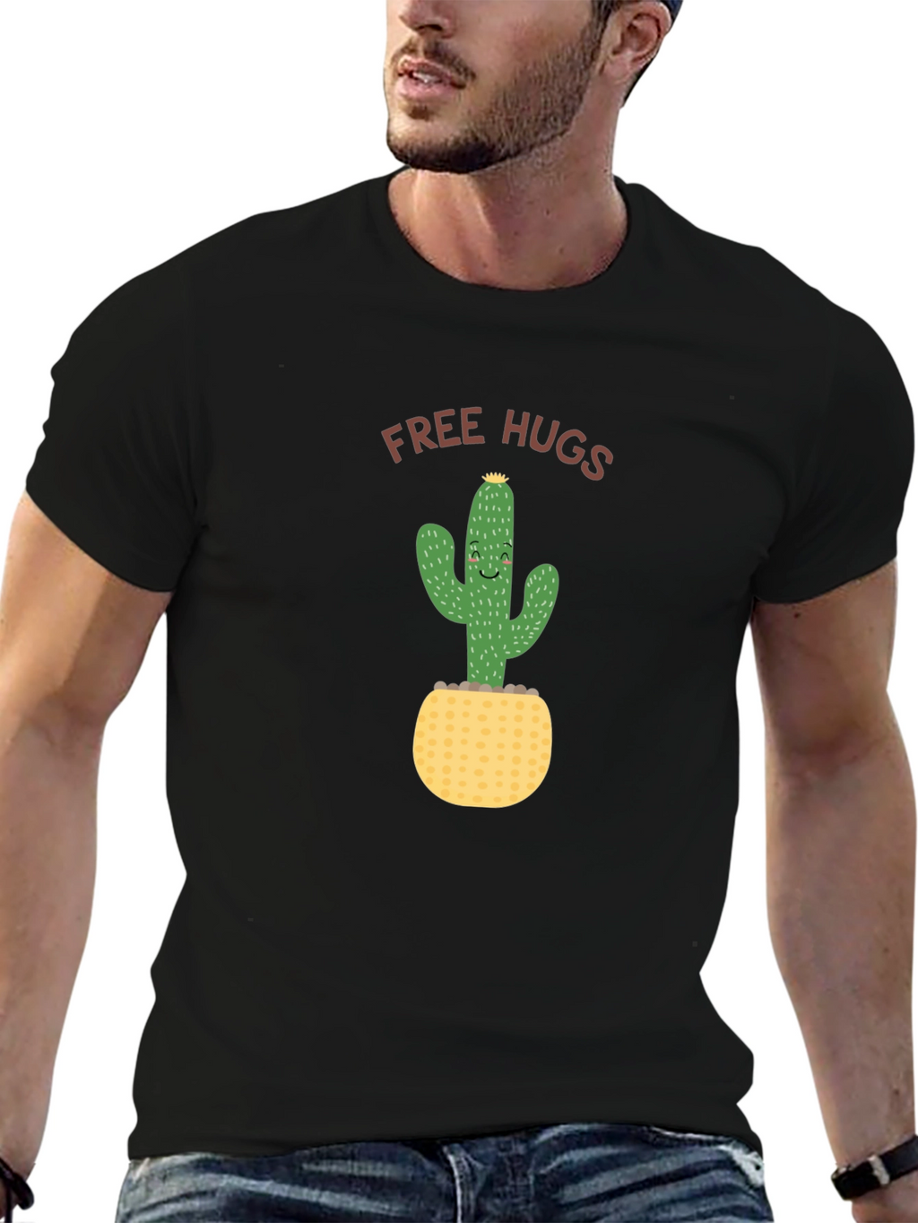 Free Hugs Cactus Black T-Shirt