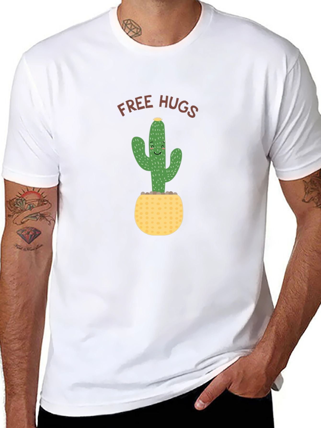 Free Hugs Cactus Black T-Shirt