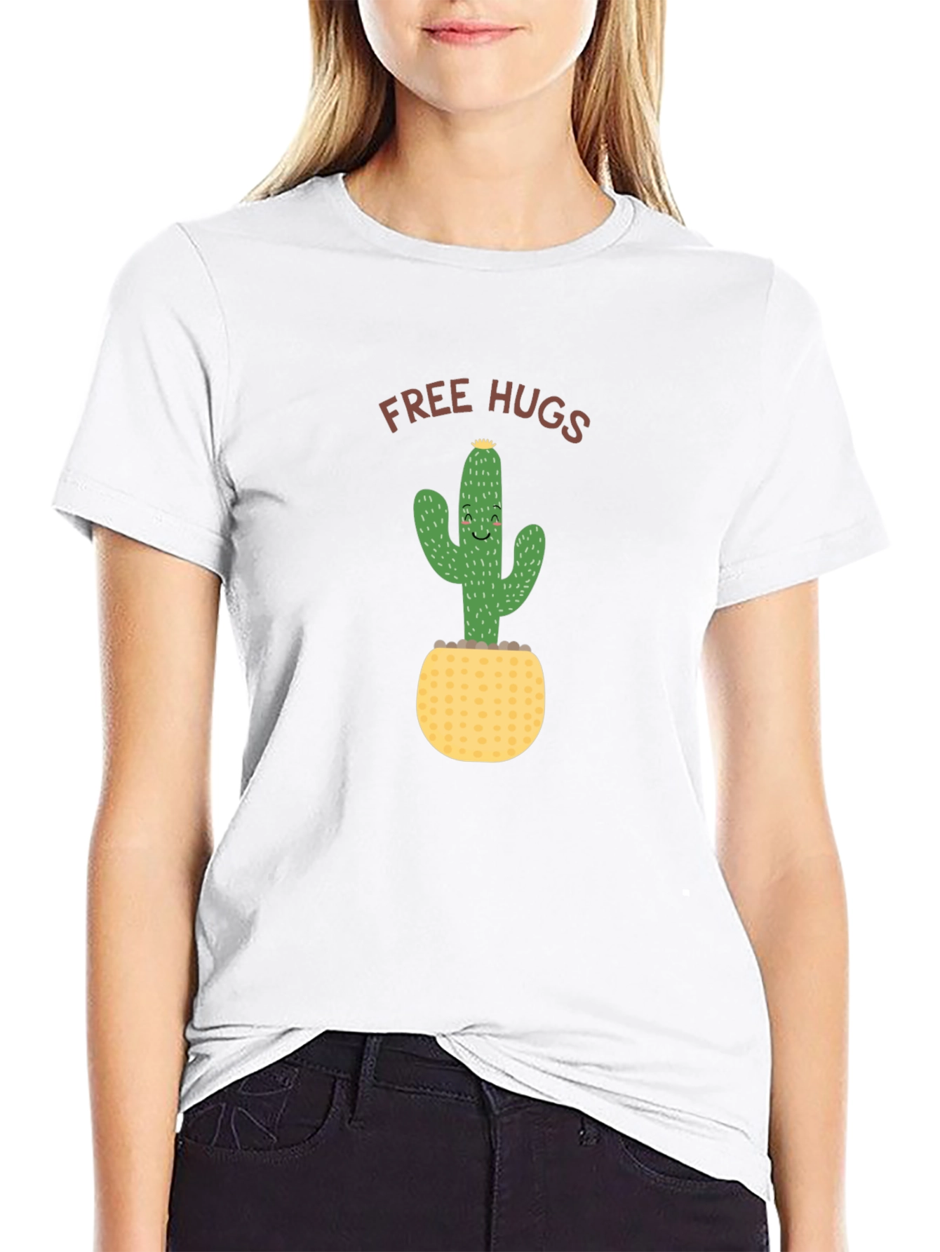 Free Hugs Cactus Black T-Shirt
