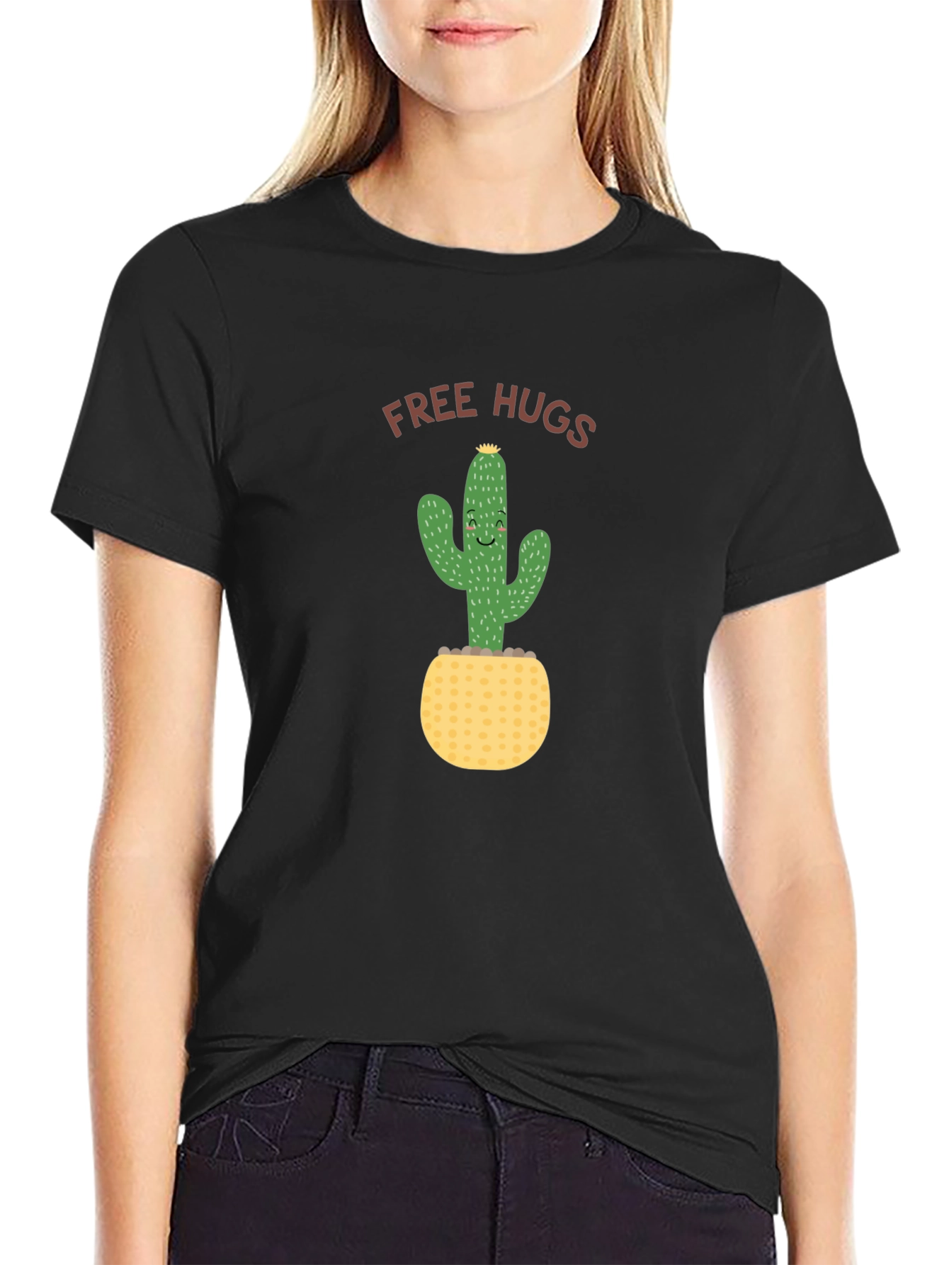 Free Hugs Cactus Black T-Shirt
