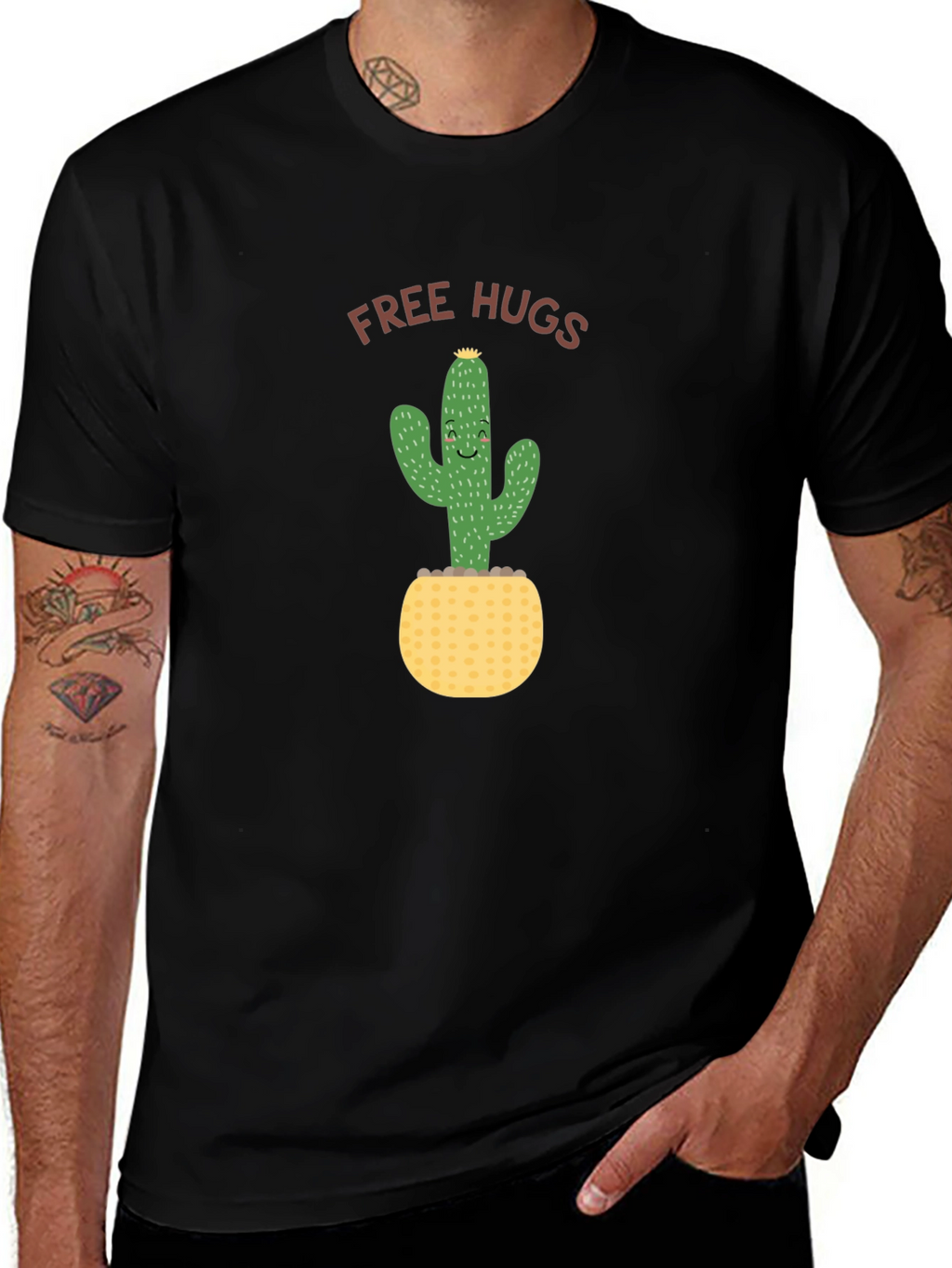 Free Hugs Cactus Black T-Shirt
