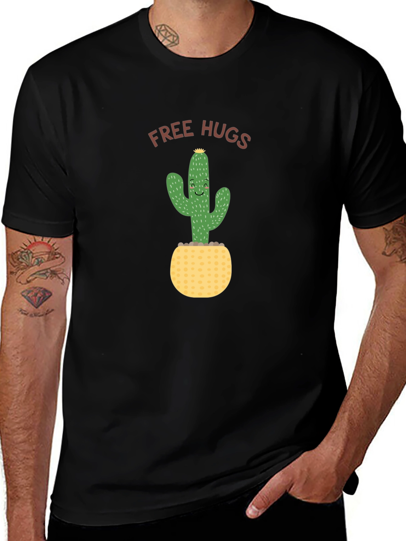 Free Hugs Cactus Black T-Shirt