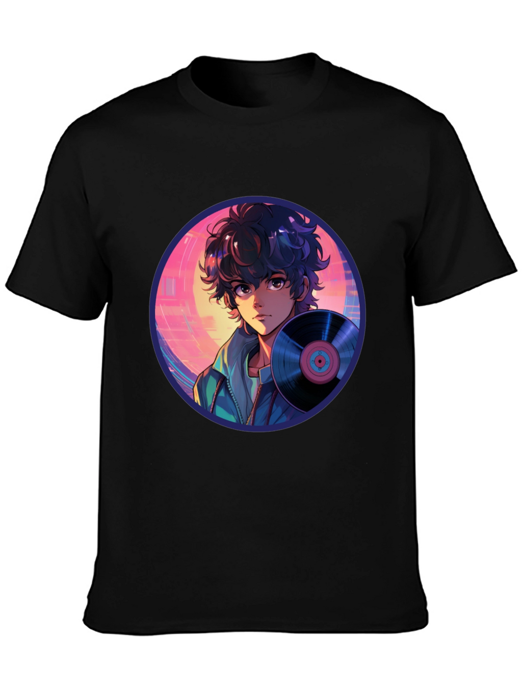 Anime Boy Vinyl Record Retro T-Shirt