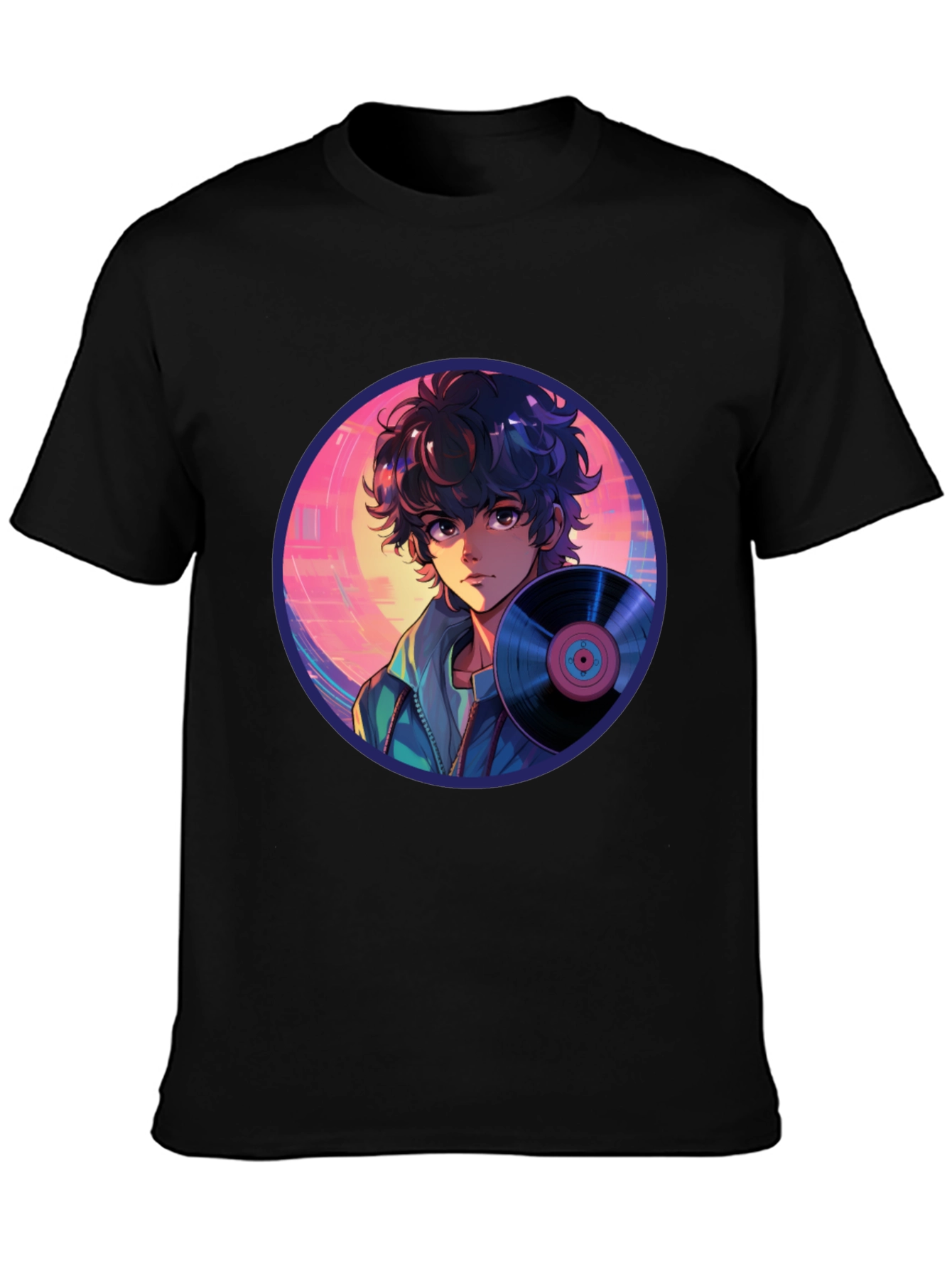 Anime Boy Vinyl Record Retro T-Shirt