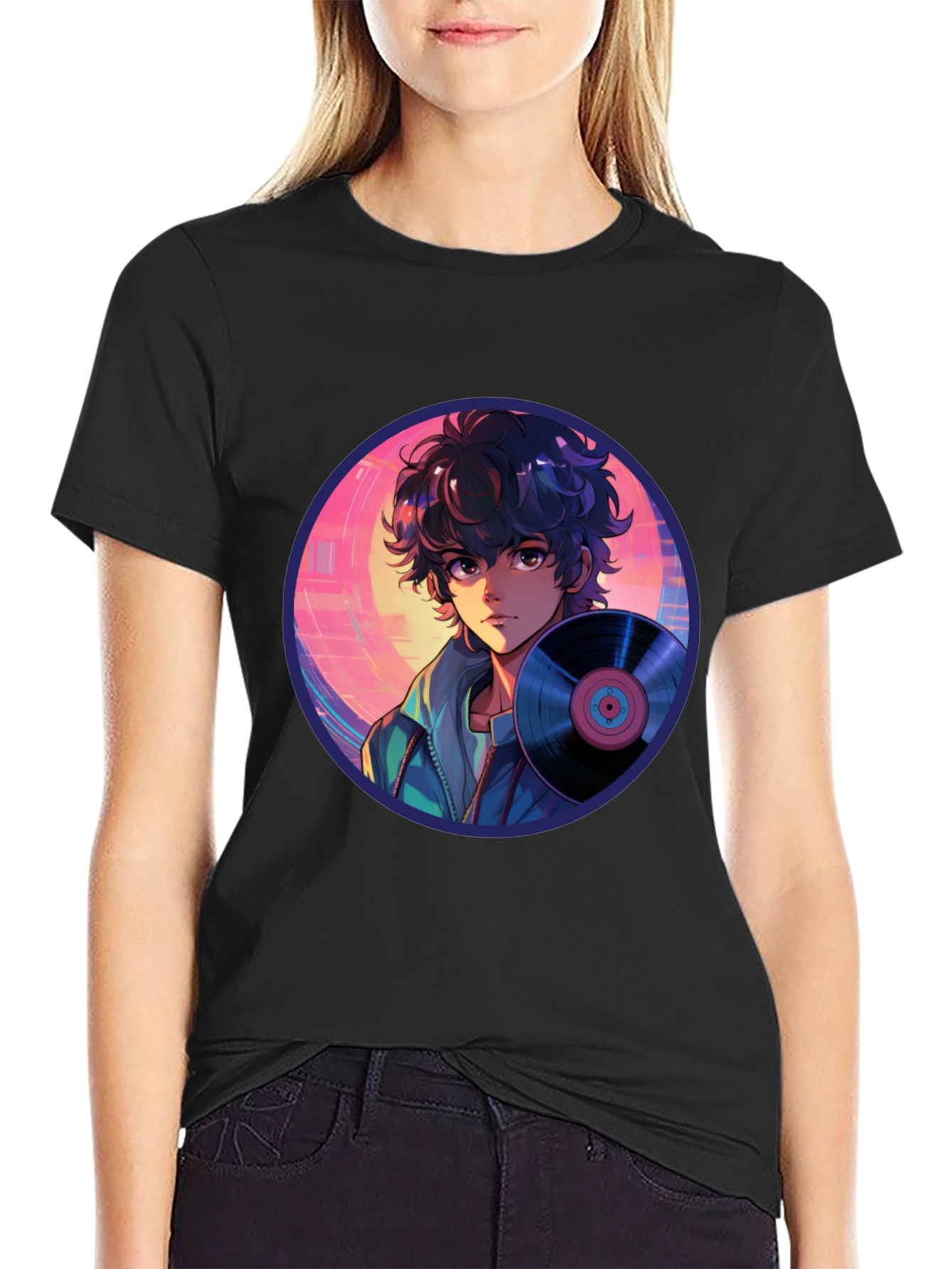 Anime Boy Vinyl Record Retro T-Shirt