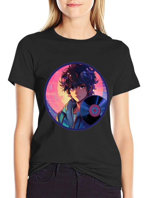 Anime Boy Vinyl Record Retro T-Shirt