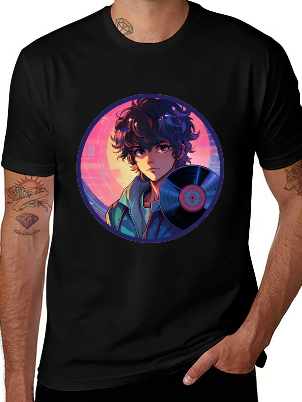 Anime Boy Vinyl Record Retro T-Shirt