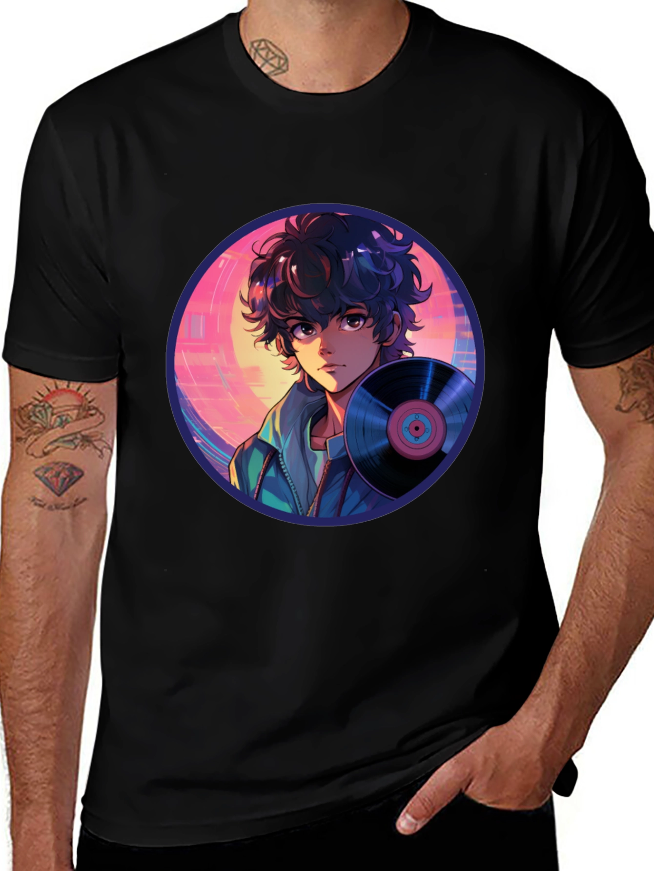 Anime Boy Vinyl Record Retro T-Shirt
