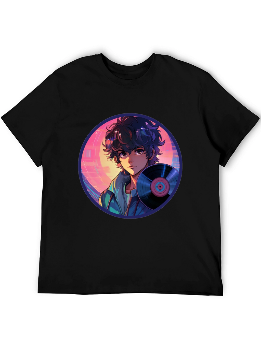 Anime Boy Vinyl Record Retro T-Shirt