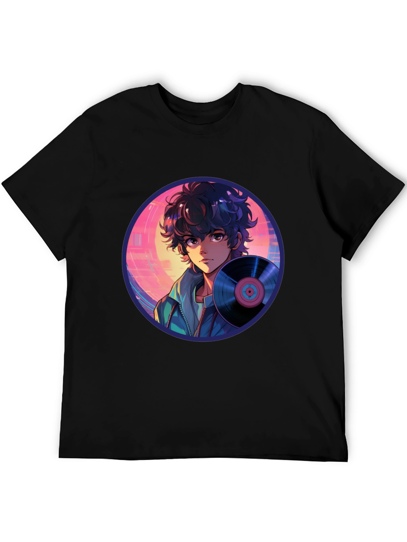 Anime Boy Vinyl Record Retro T-Shirt