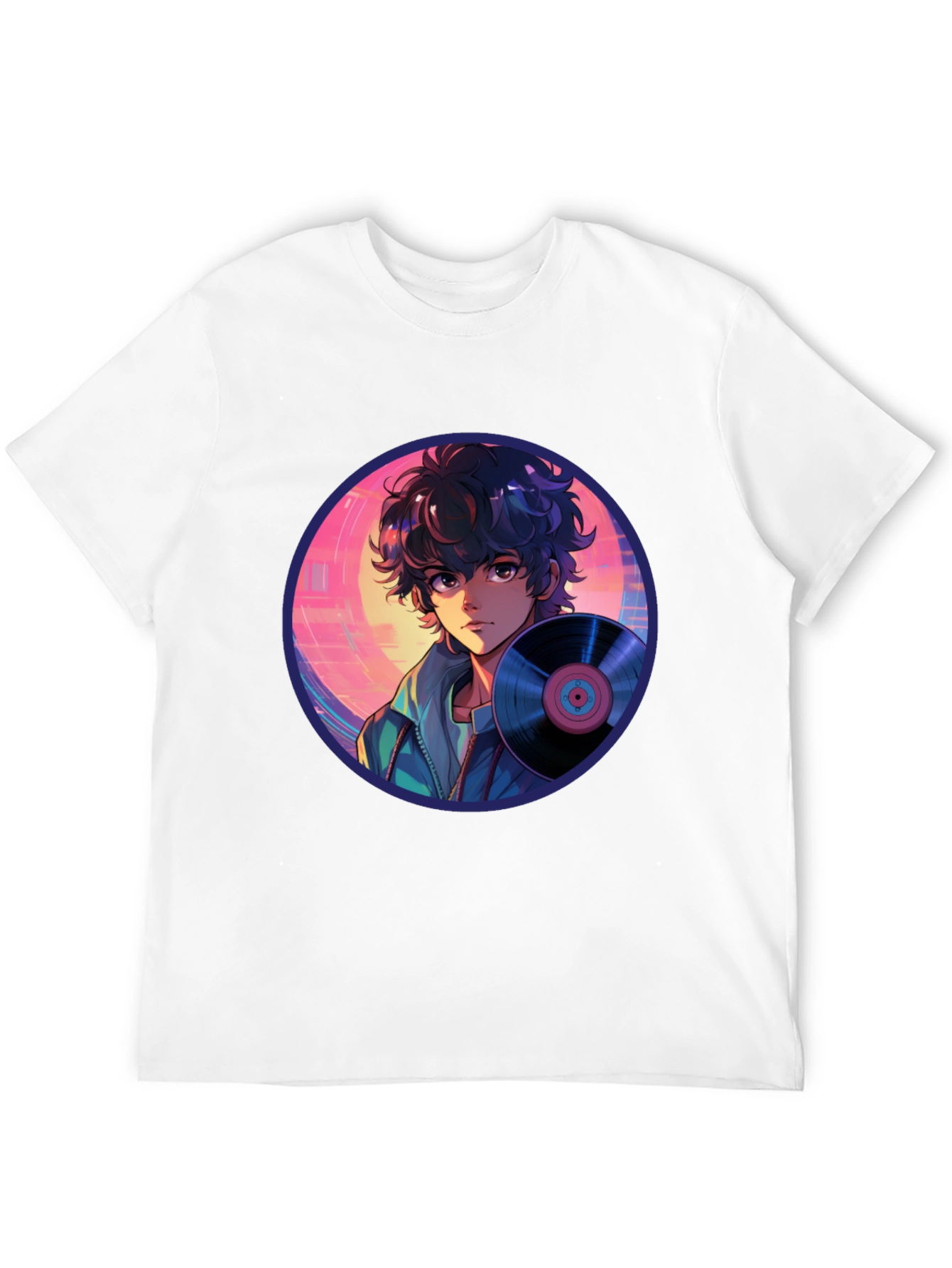 Anime Boy Vinyl Record Retro T-Shirt