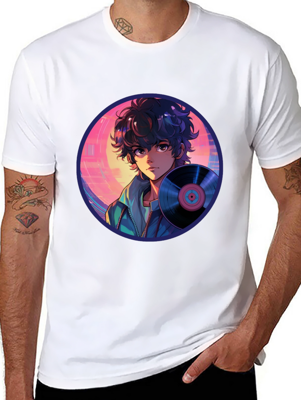 Anime Boy Vinyl Record Retro T-Shirt