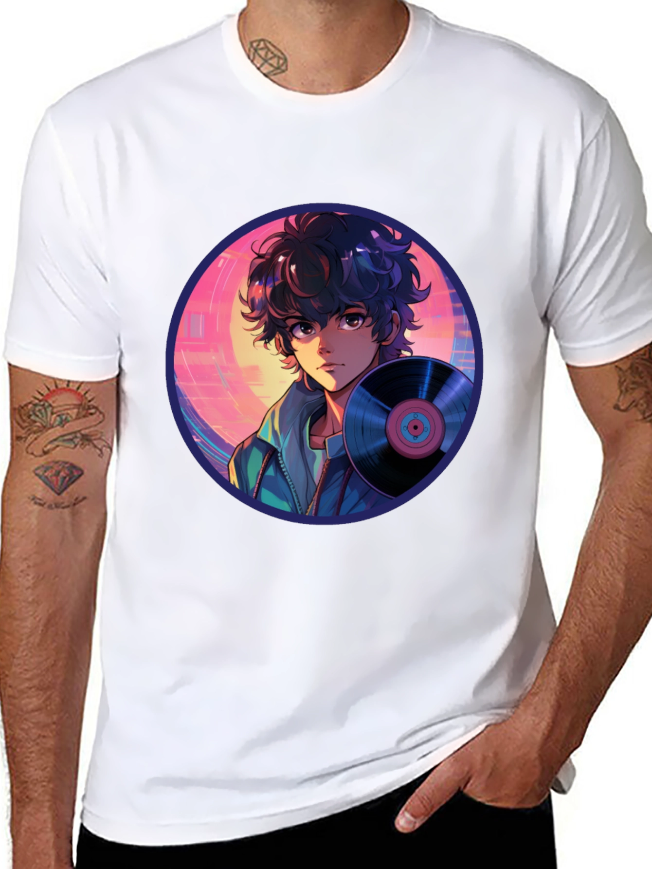 Anime Boy Vinyl Record Retro T-Shirt