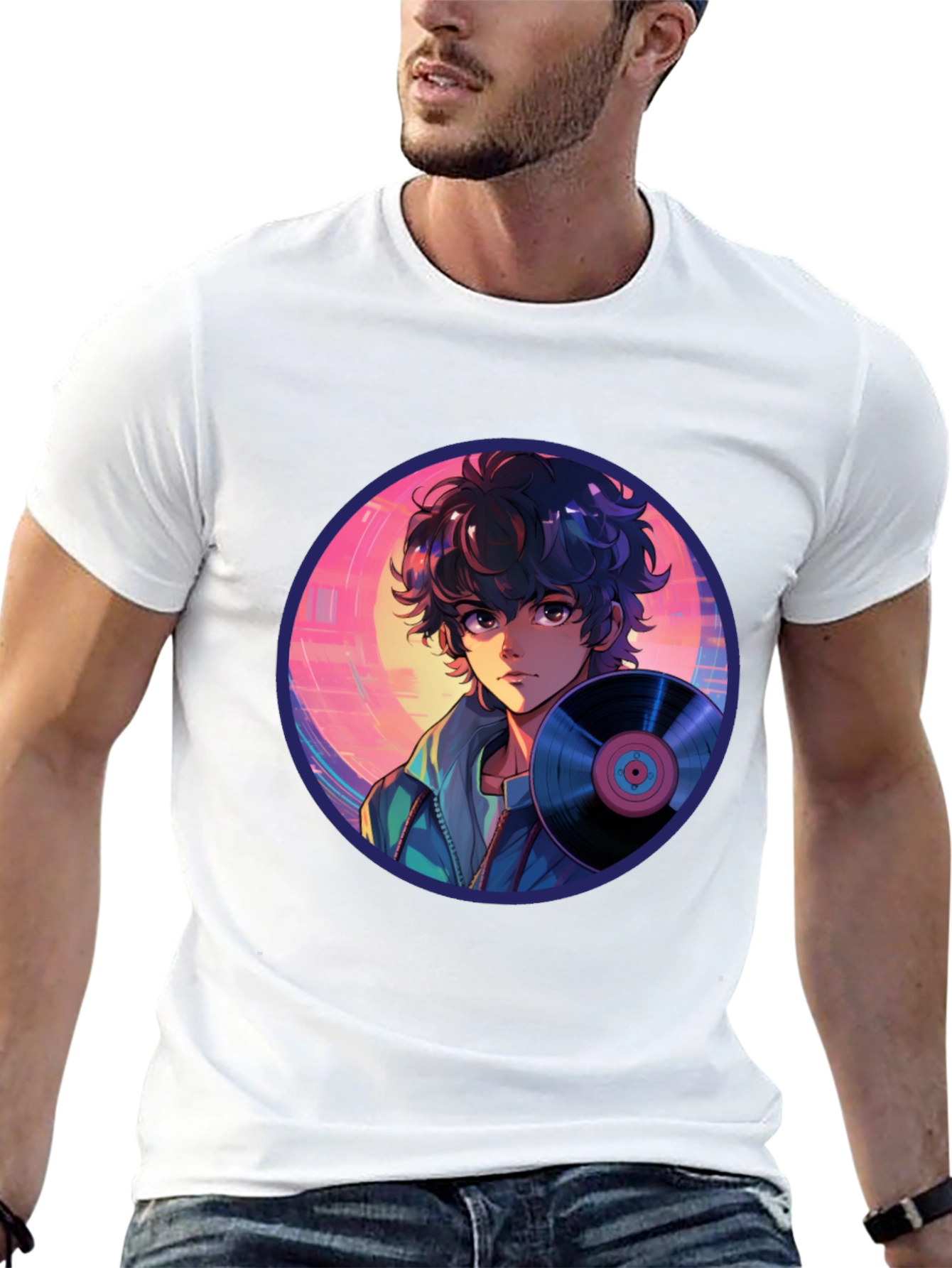 Anime Boy Vinyl Record Retro T-Shirt