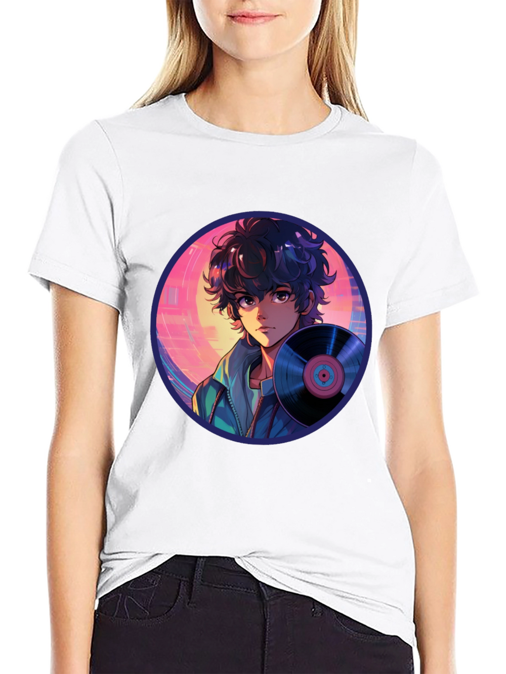 Anime Boy Vinyl Record Retro T-Shirt