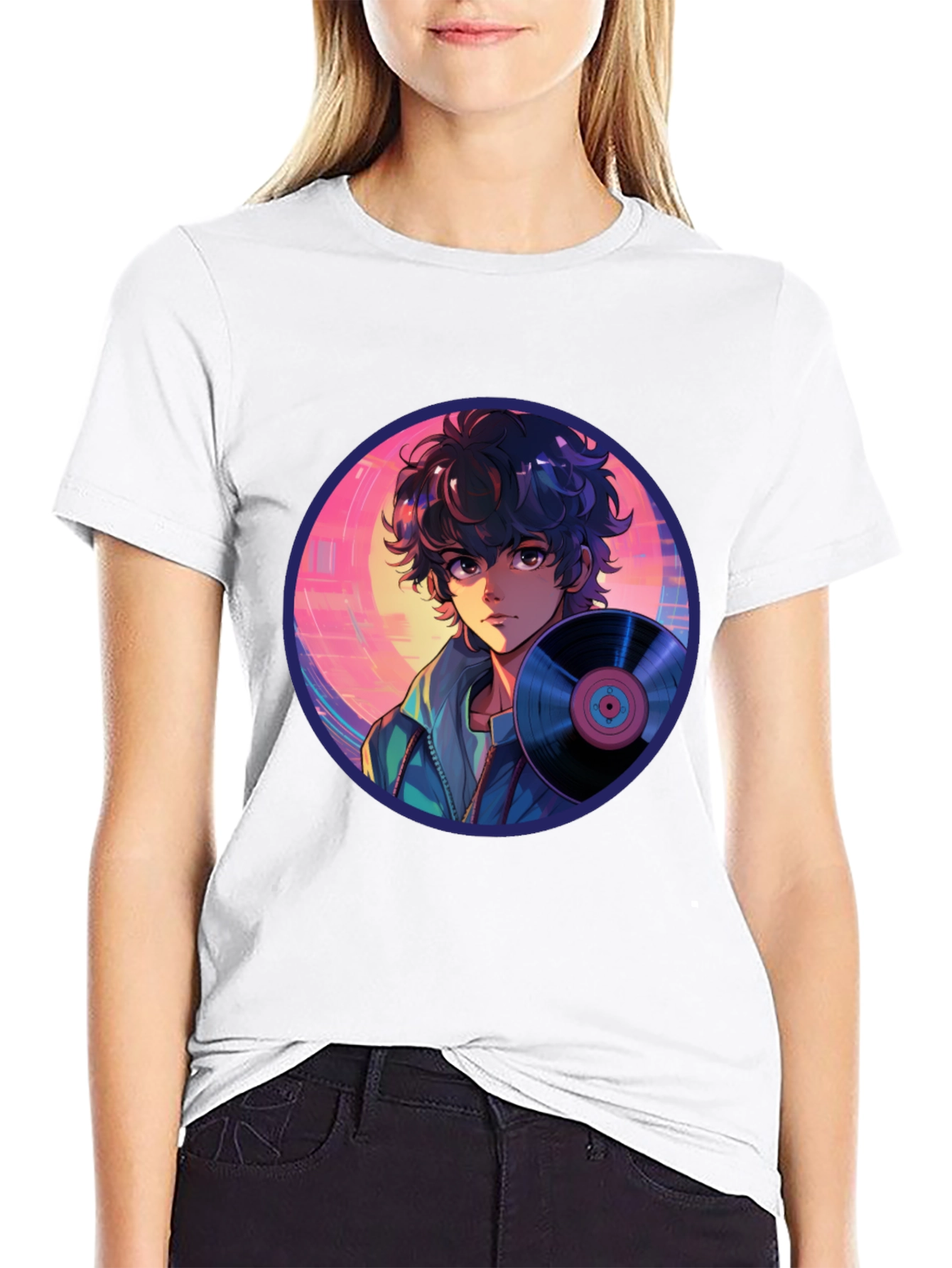 Anime Boy Vinyl Record Retro T-Shirt
