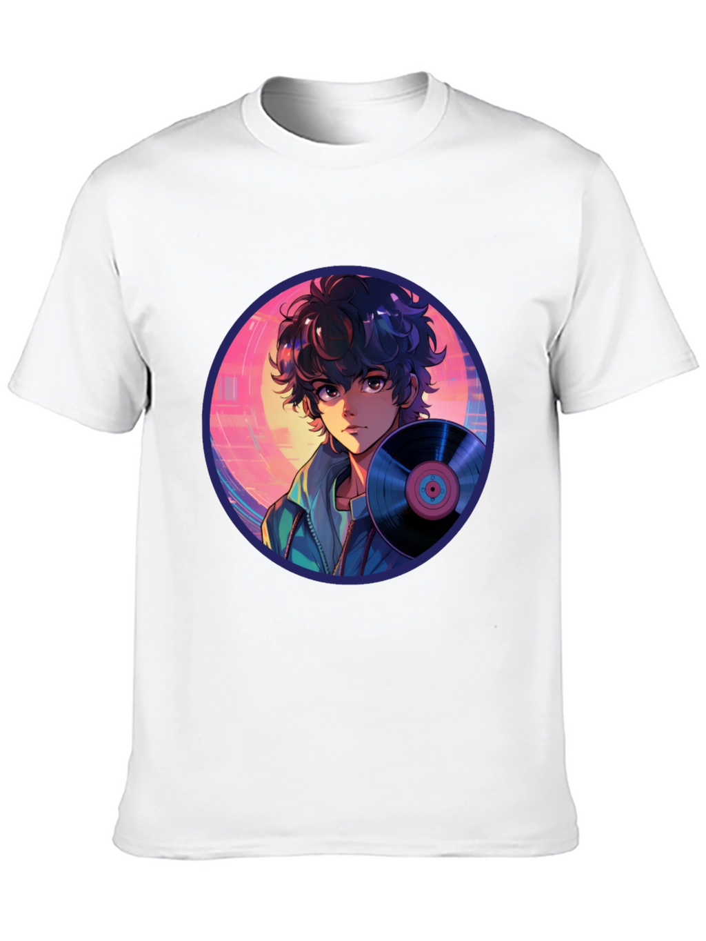 Anime Boy Vinyl Record Retro T-Shirt