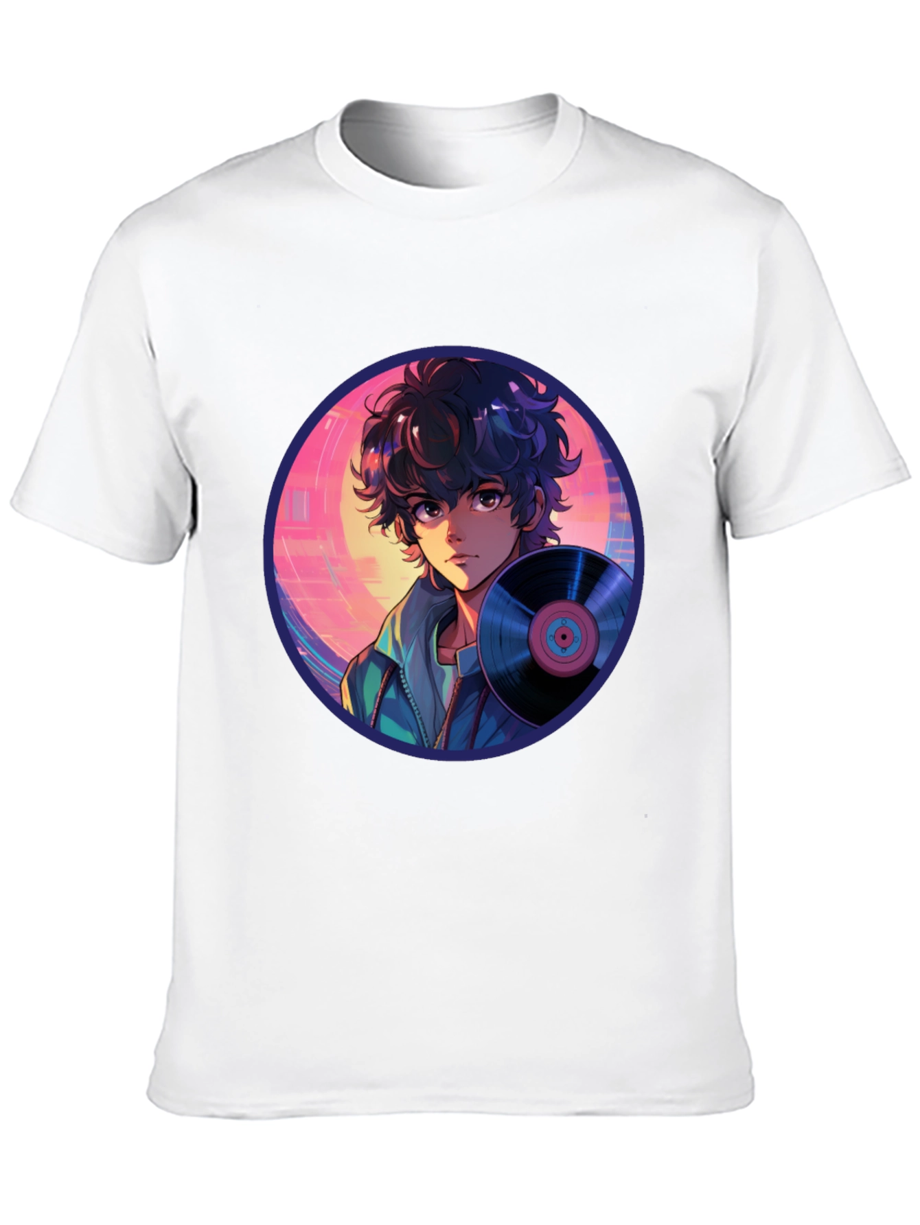 Anime Boy Vinyl Record Retro T-Shirt