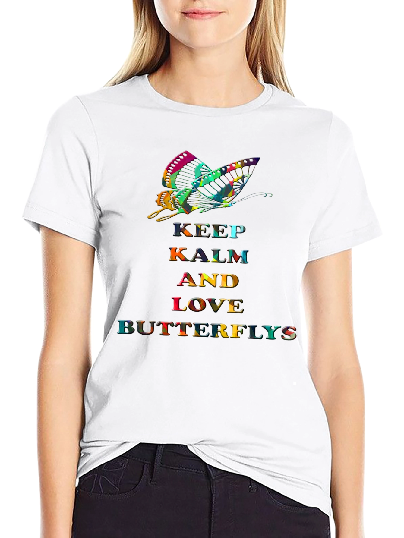 Keep Calm Butterfly Graphic Tee - Stylish Comfort
