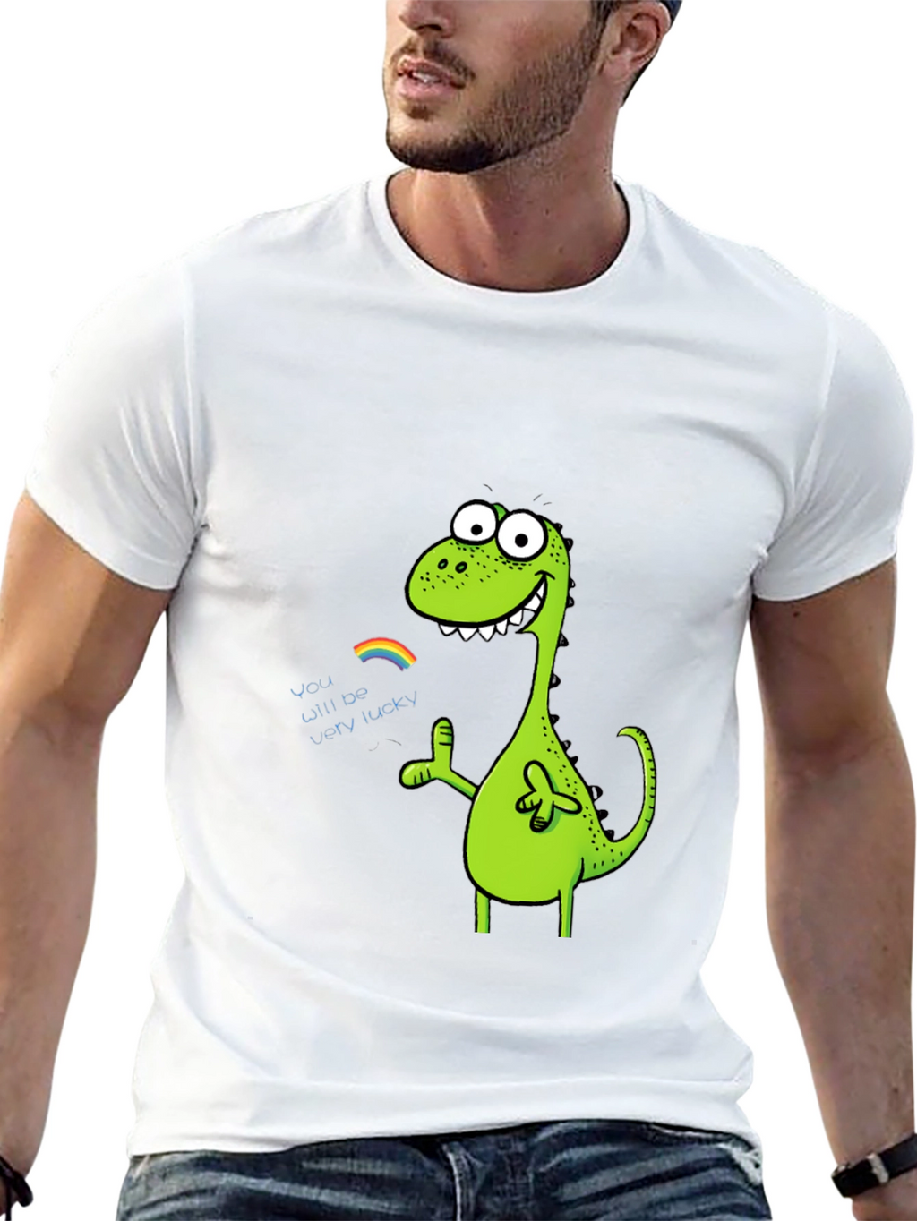 Lucky Dinosaur Graphic Tee - Black Cotton Blend