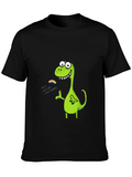 Lucky Dinosaur Graphic Tee - Black Cotton Blend