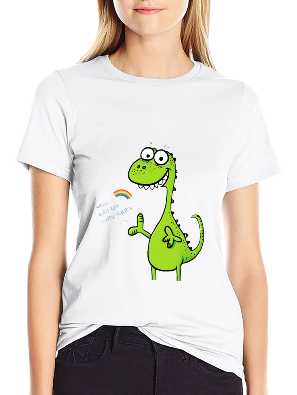 Lucky Dinosaur Graphic Tee - Black Cotton Blend