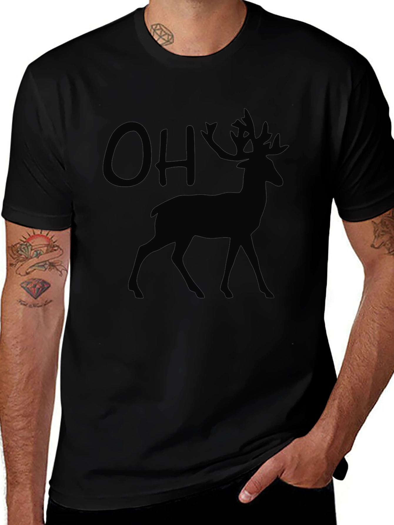 OH Deer! Mens Graphic Black T-Shirt