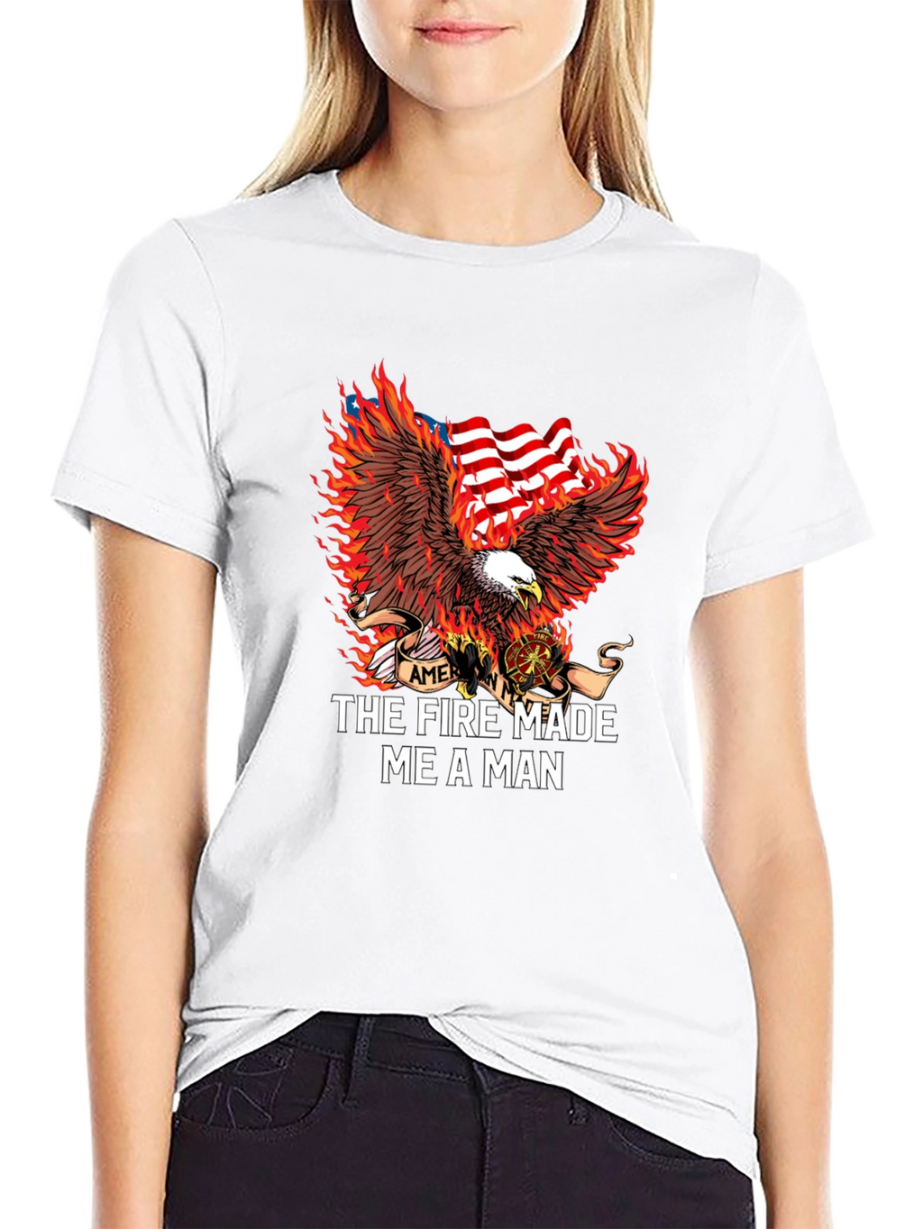 Firefighter Eagle American Flag Graphic T-Shirt