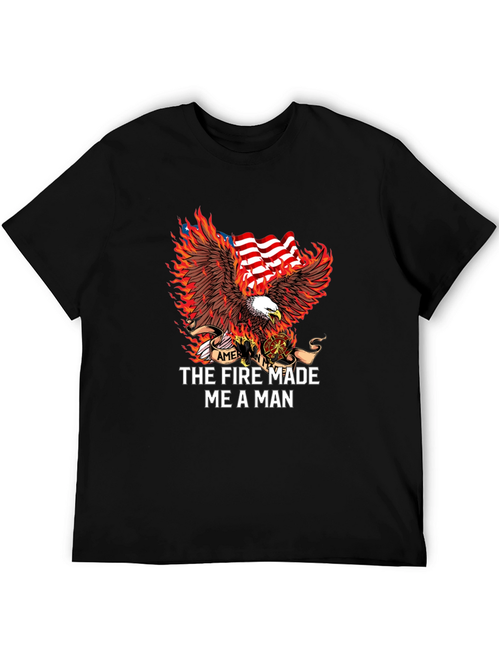 Firefighter Eagle American Flag Graphic T-Shirt