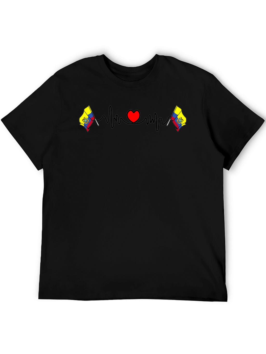 Ecuador Flag Heartbeat T-Shirt - Black