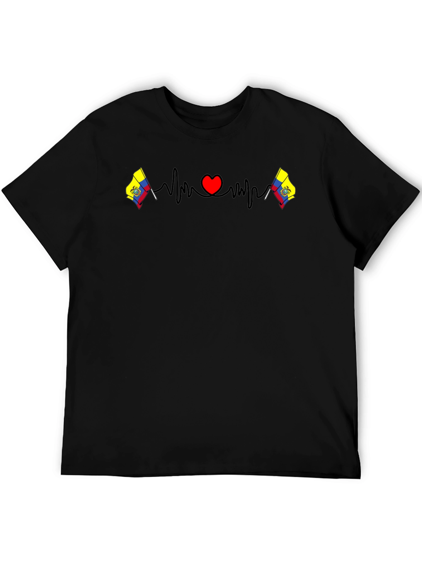 Ecuador Flag Heartbeat T-Shirt - Black