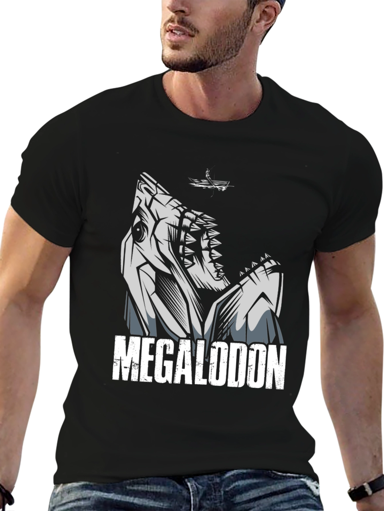 Megalodon Shark Graphic Tee - Black Cotton T-Shirt